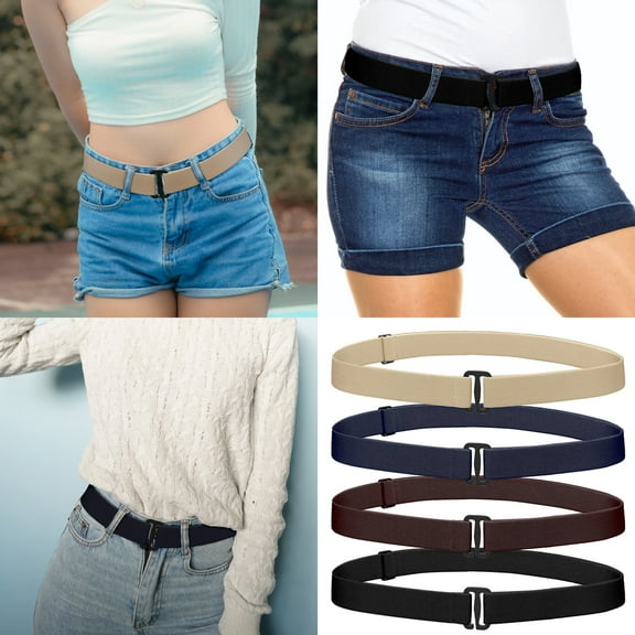 Falari 4 Pieces Women Elastic Stretch Belt Invisible No Show Waist Belt with Flat Buckle for Jeans Pants Dresses