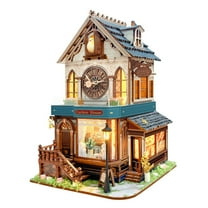 Qissep Book Nook Kit – Cuckoo Chalet 3D Wooden Miniature Bookend with LED Light, DIY Assembly Tabletop Dollhouse for Bookshelf & Desk Decor