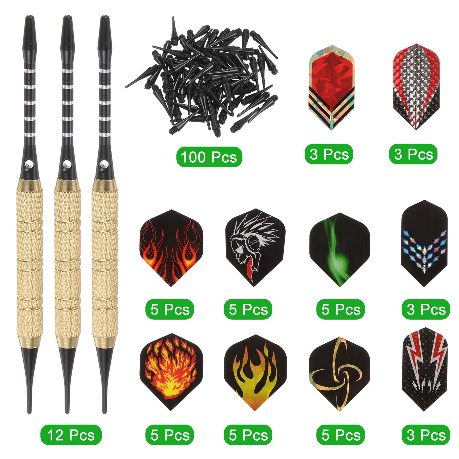 Soft Tip Darts Set- 12Pcs Plastic Tip Darts 100 Extra Dart Tips 42 Dart Flights for Electronic Dart Board