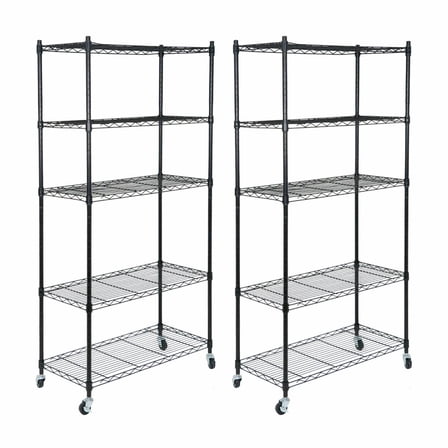 WSSYzyzf 2-PCS 5-Shelf Wire Tier Layer Shelving with 4 Wheel Casters, Space Storage Rolling for Garage, Kitchen, or Closet, Adjustable Shelves, Easy to Move and Assemble