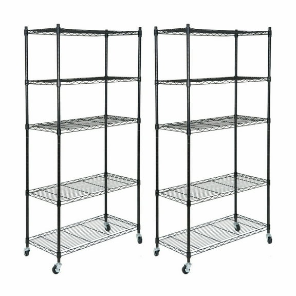 WSSYzyzf 2-PCS 5-Shelf Wire Tier Layer Shelving with 4 Wheel Casters, Space Storage Rolling for Garage, Kitchen, or Closet, Adjustable Shelves, Easy to Move and Assemble