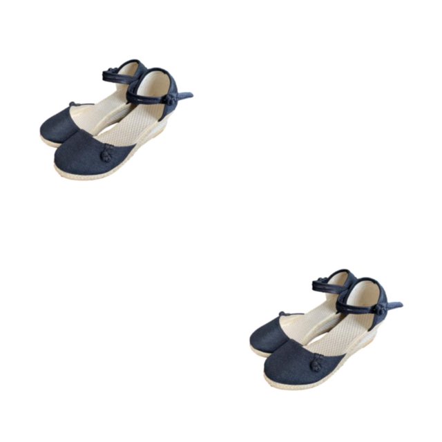 Minnieouse Sandalias de lona de lino Vintage con suela Oxford impermeables y antideslizantes para mujer, zapatos informales individuales, negro 35 negro treinta y cinco 2piezas