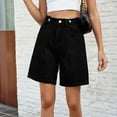 thumbnail image 4 of Denim Shorts for Women Casual Adjustable Button Shorts High Rise Wide Leg Shorts, 4 of 9