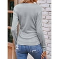 thumbnail image 6 of Womens Long Sleeve Shirts V Neck Ribbed Knit Slim Fit Light-Weight Sweater Fall Dressy Casual Tops Grey L, 6 of 9