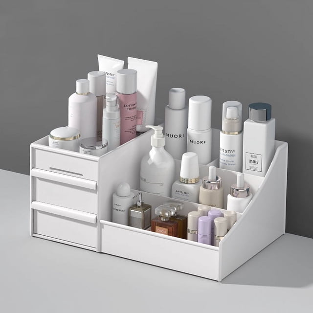 Caja de cosméticos tipo cajón, tocador, caja de almacenamiento de cosméticos de escritorio, compartimento, estante de acabado
