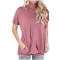 thumbnail image 2 of Honeeladyy Women Sleeve Beach Tops Fashion Women's Summer O-Neck Short Sleeve Solid Casual T-shirt Blouse, 2 of 9