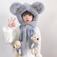 thumbnail image 5 of Ettsollp Kids Hat Earmuffs Kids Hat with Earmuffs Thickened Plush Warm Winter Scarf Gloves Set 3 1 Ear Protection Hat Cartoon Bear Decor Boys Girls Holiday Hat, 5 of 8