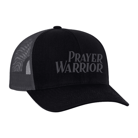 Men's Christian Prayer Warrior Embroidered Mesh Back Trucker Cap, Black/Charcoal