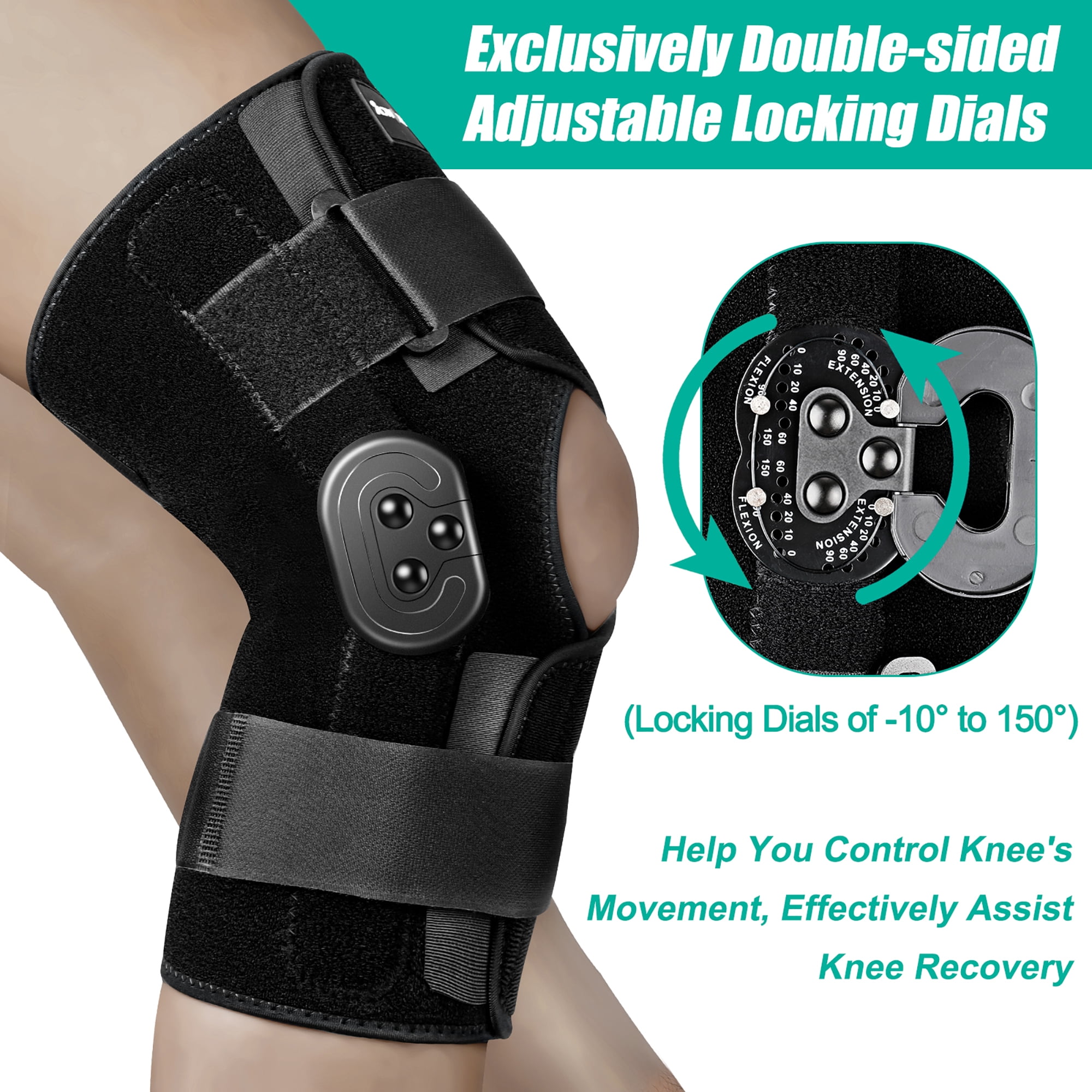NEENCA Hinged Knee Brace for Men Women, Knee Braces for Knee Pain,Adjustable Knee Immobilizer with Side Stabilizers of Locking Dials