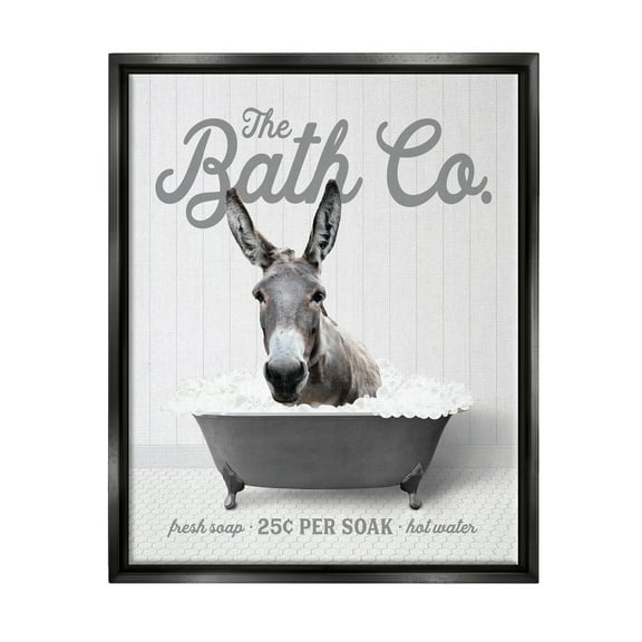 Stupell Industries Farmhouse Donkey in Tub Animals & Insects Painting Black Floater Framed Art Print Wall Art, 17 x 21