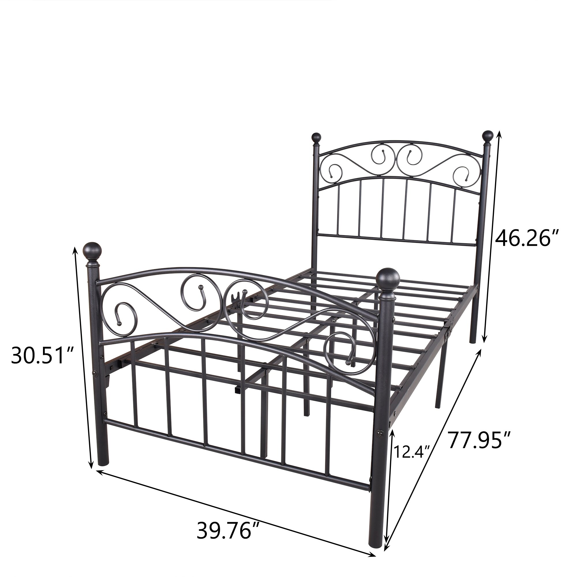 Metal bed frame platform mattress foundation with headboard and