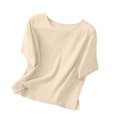 thumbnail image 4 of JGGSPWM Womens Cotton Linen Tops Crewneck Short Sleeve Blouses Loose Breathable Comfortable Casual Summer Shirt (S-4XL) Beige M, 4 of 5