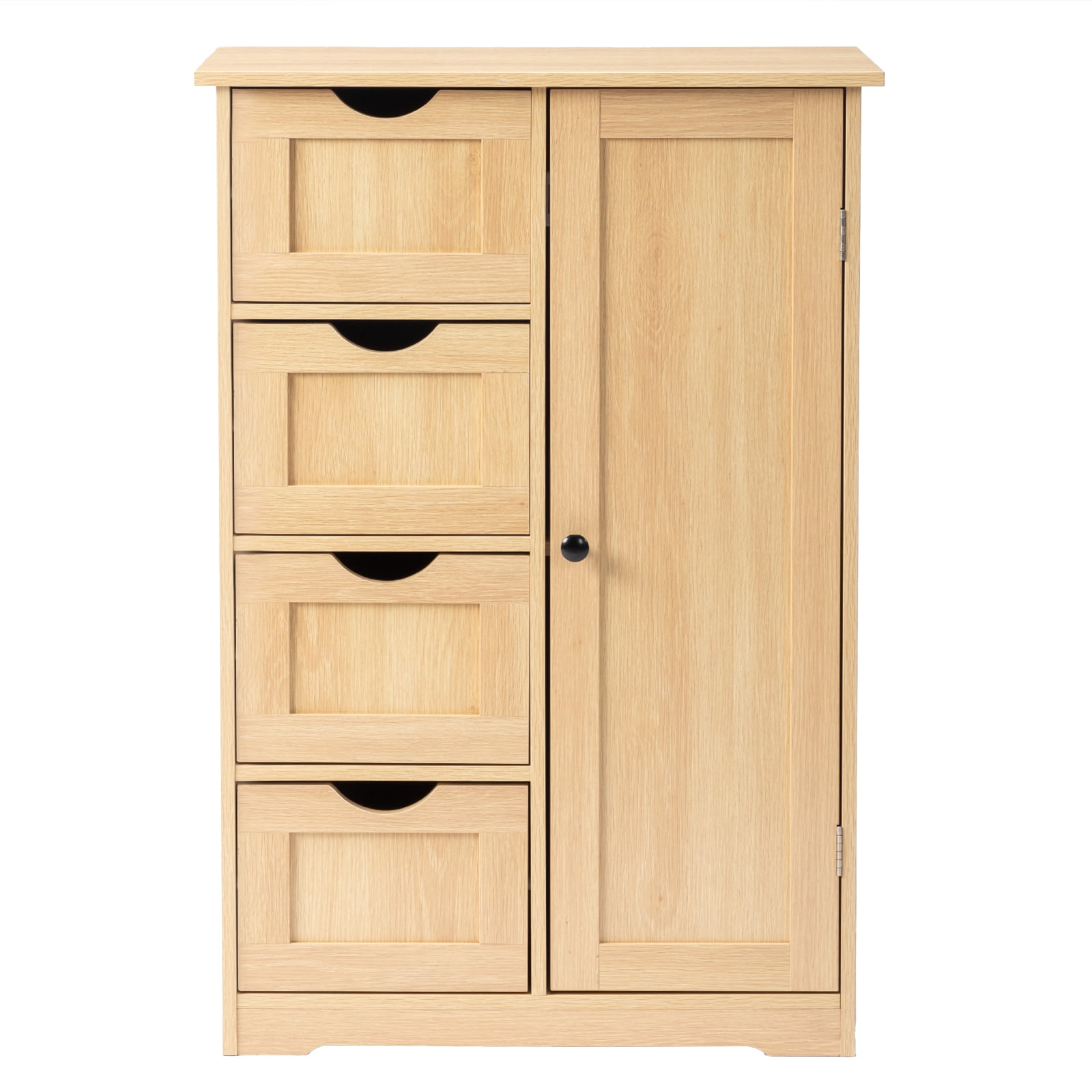 Ktaxon Wooden Bathroom Floor Cabinet, Side Storage Organizer with 4 Drawers, 1 Cupboard & 2-Shelves, Wood