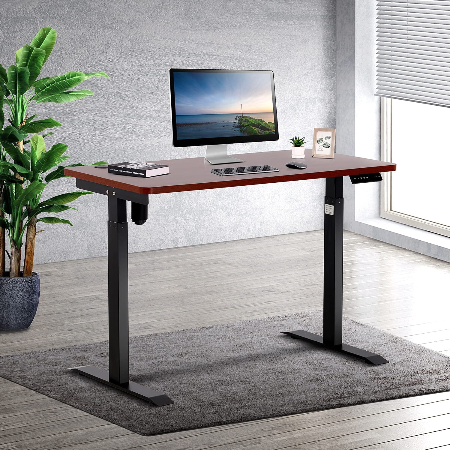 UNICOO® Height Adjustable Electric Standing Desk, 47.24 x 23.62 Inches Stand up Table, Sit Stand Home Office Desk with One Piece Tabletop (NTESMF01-B + 48 in Walnut TOP)