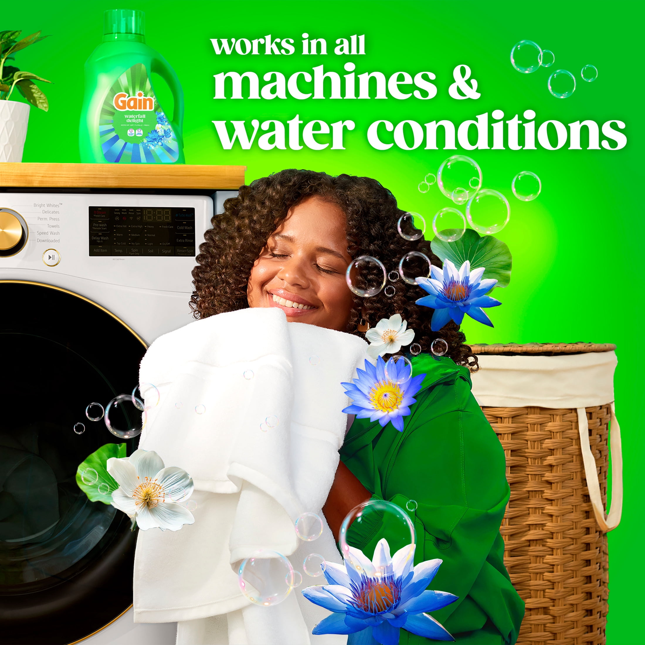 Gain Laundry Detergent Liquid, Now with Odor Defense, Waterfall Delight Scent, 177 fl oz, 134 Loads