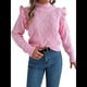 thumbnail image 2 of Suéteres de Mujer, Suéter de Cuello Redondo con Volantes, Larga, Color Liso, Holgados, para Invierno 2025. Rosa S, 2 of 9