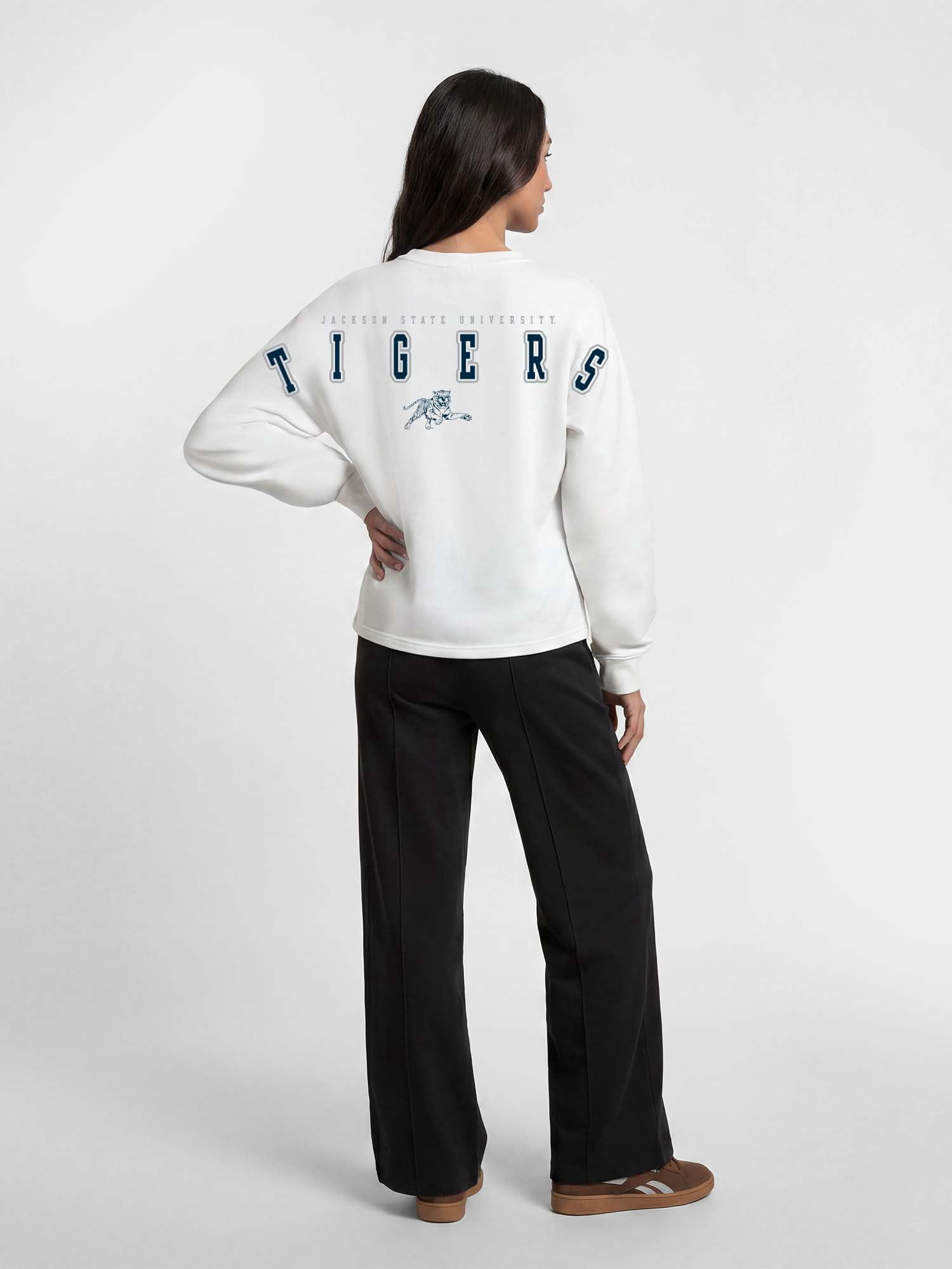 Jackson State Tigers Reebok Womens White Heavyweight Cotton Long Sleeve Pullover