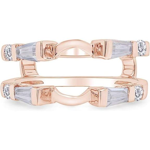 Jewelsyard Created Sparkling Baguette & Round Cut White Diamond 925 Sterling Silver 14K Rose Gold Finish Anniversary/Engagement/Wedding Enhancer Guard Ring Gift For Women