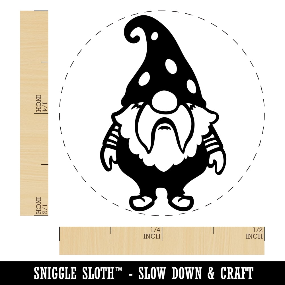 Cute Bearded Garden Gnome Self-Inking Rubber Stamp Ink Stamper - Blue Ink - Mini 1/2 Inch