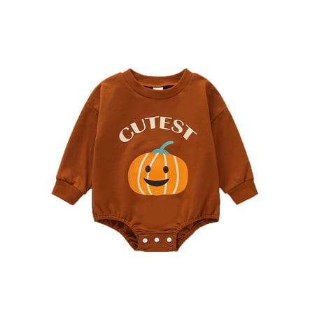 

CenturyX Kids Baby Girls Bosy Halloween Jumpsuit Cartoon Pumpkin Letter Print Long Sleeve Romper Clothes Caramel 3-6 Months