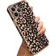 thumbnail image 1 of Funda para iPhone 13 Pro Max con revestimiento de leopardo, elegante y de lujo, con protector de cámara, suave, a prueba de golpes, con esquinas traseras protectoras, color negro, 1 of 8