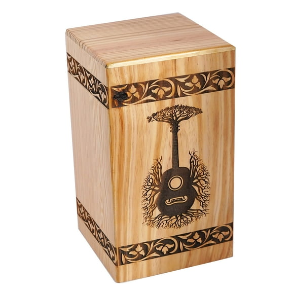 Guitar Wooden Urns for Human Ashes Adult Large - Cremation Urn for Ashes -Burial Urn for Columbarium - Funeral Urn Box (250 LB - PineWood, Tree Roots)