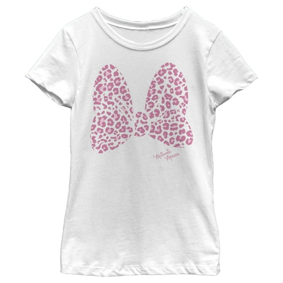Girl's Minnie Mouse Cheetah Print Bow Graphic Tee White X Small