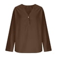thumbnail image 6 of VBVC Women's Cotton Linen V Neck Button Blouse, Ladies' Loose Fit Long Sleeve Top, Casual Work Office Tunic Shirt For Women, Coffee , S-2XL, 6 of 6