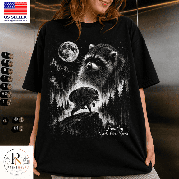 Vintage Jimothy Raccoon Seattle Feral Legend Moon Graphic T-Shirt S-5XL