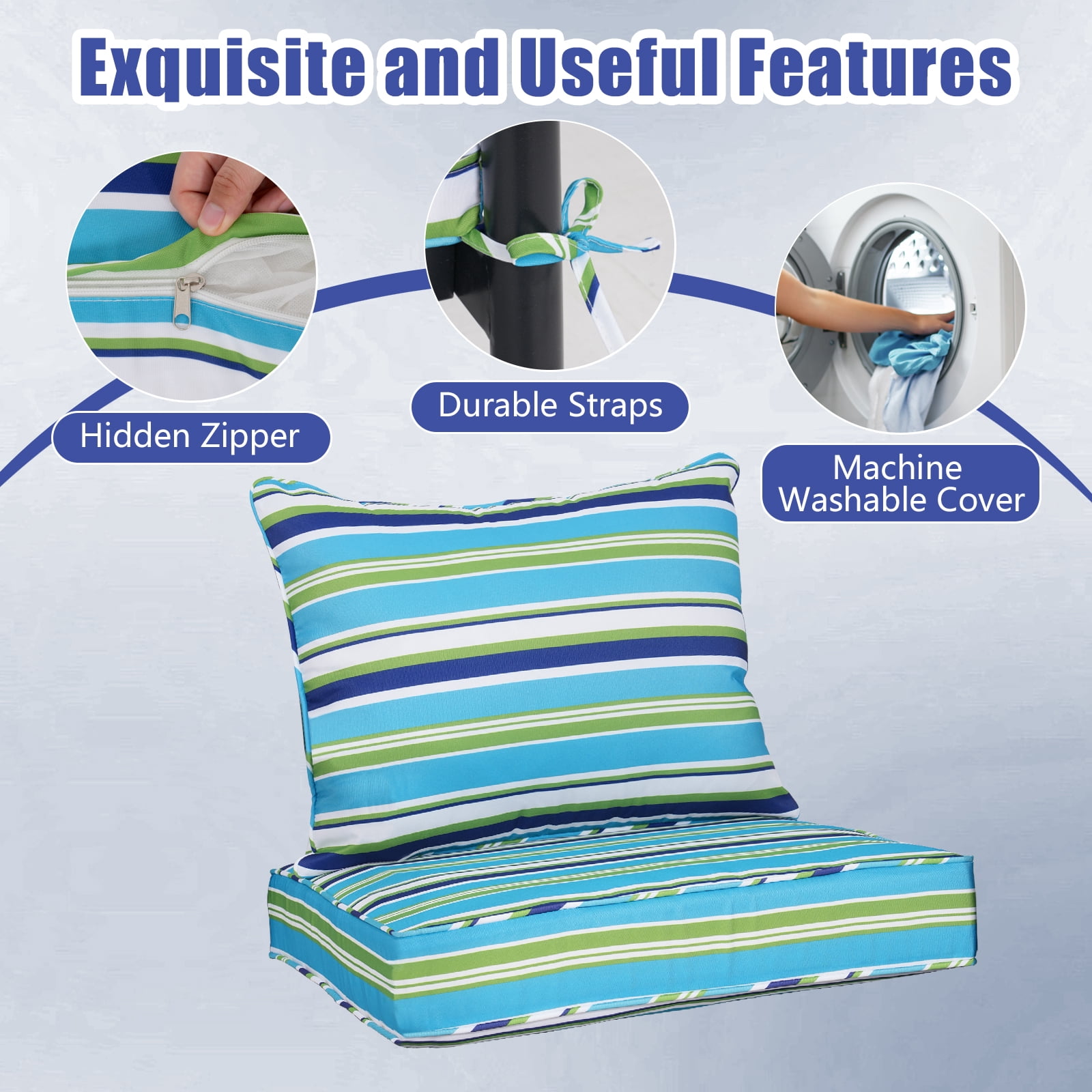 FKS LIFE Outdoor Deep Seat Cushion Set 24 x 24 x 4 Waterproof Fade Resistant with Back Patio Cushion for Chairs and Sofas(1 Set)