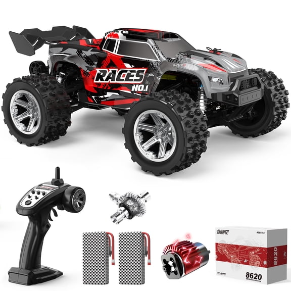 DEERC 8620 1/14 Fast RC Cars for Adults, 50KPH 4WD High Speed Remote Control Truck, Off-Road Monster Truggy with 2 Batteries, LED Lights, All-Terrain RC Truck for Boys 8-12