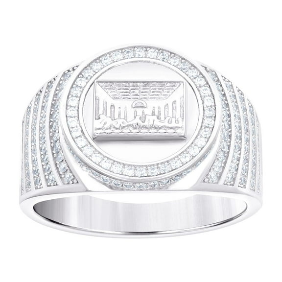 925 Sterling Silver Mens Cubic Zirconia Last Supper Religious Ring 15.4x4mm Wide Size 12 Ring for Men