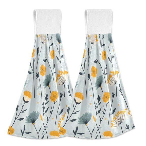 Haosy 2 Pack Kitchen Wash Cloths with Hanging Loops Absorbent Absorbent Quick Drying Hand Towels, Scattered Dandilion Floral