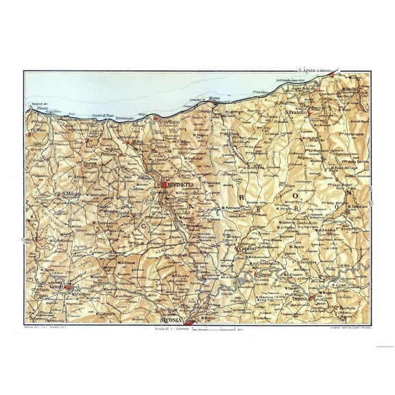 Historic Map - Sicily Italy Caron Vicinity - Baedeker 1880 - 30.12 x 23 - Vintage Wall Art