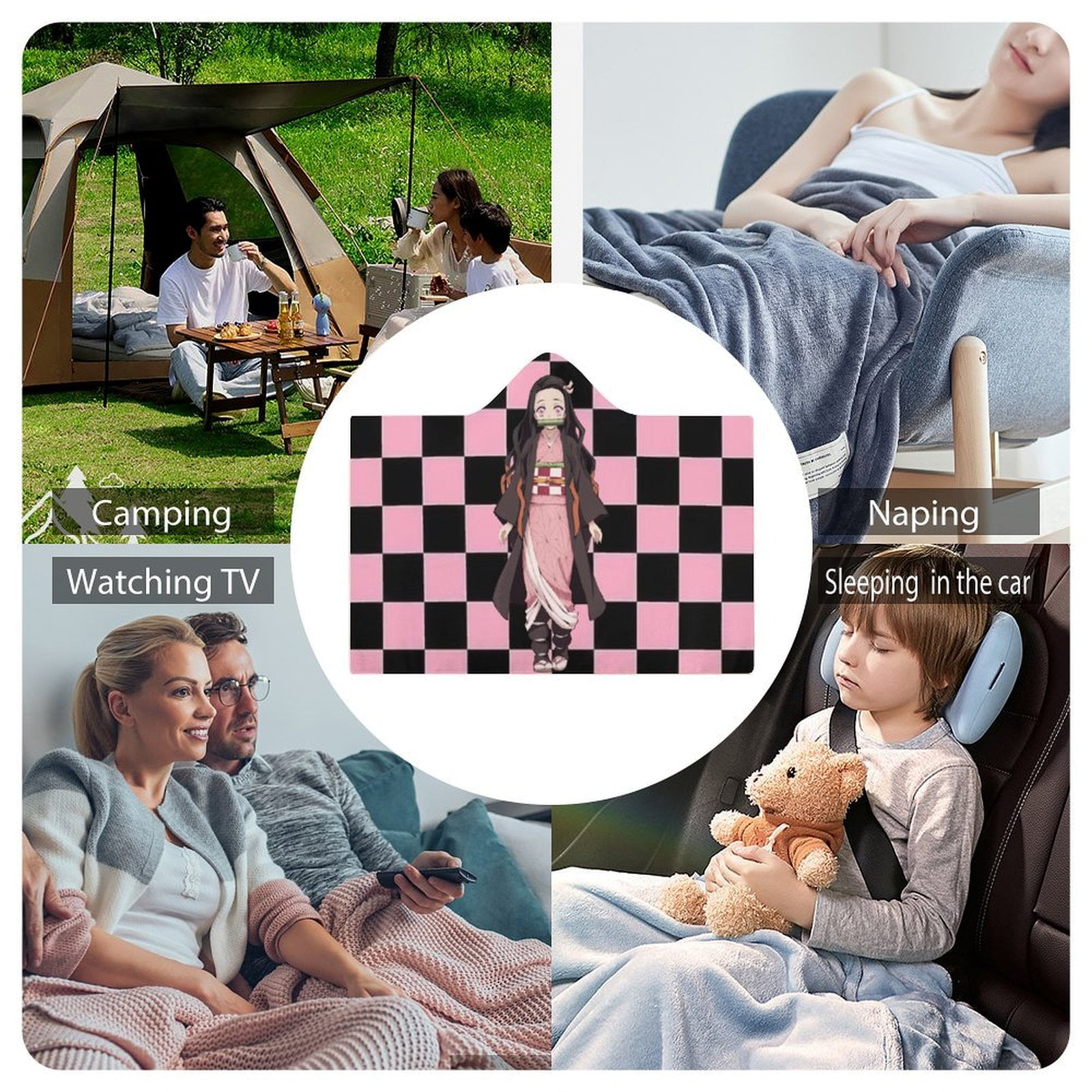Kamado Nezuko Wearable Blanket Cloak Arctic Velvet Hooded Blanket Soft Fuzzy Hoodie Blanket Cape for Adults Kids 40"x50"