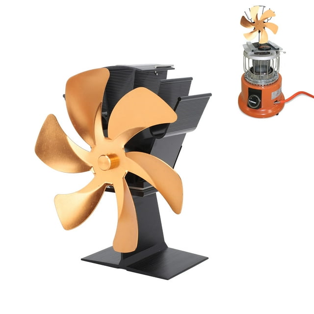 Ventilador De Estufa Con Alimentación De 5 Cuchillas, Termómetro Magnético, Material De aleación De Aluminio, Para Estufa De Chimenea, Estufa De Aceite De Carbón O Estufa De
