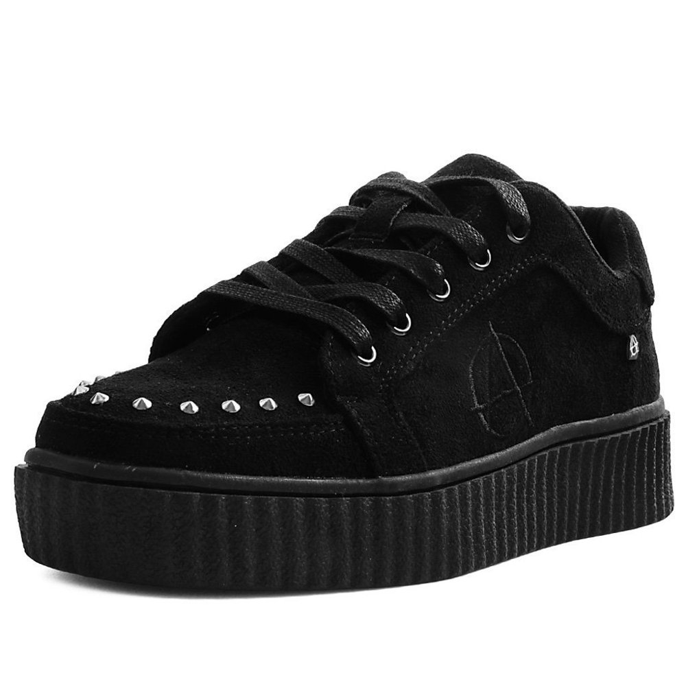 Anarchic Creeper Shoes Black Faux Suede Studded Anarchic