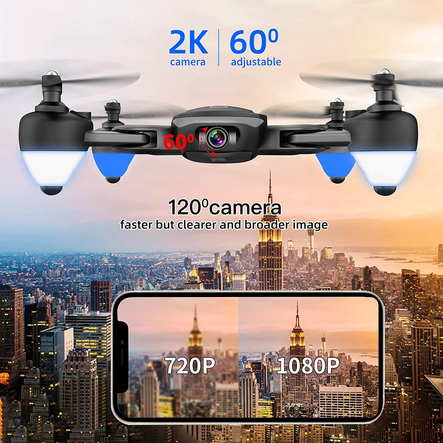 RTF One Key Take Off/Landing Zuhafa Drone with 720P HD Camera for Kids and Adults,WiFi FPV Drone for Beginners-Altitude Hold Mode APP Control,Double Camera,with 2Pcs Batteries 