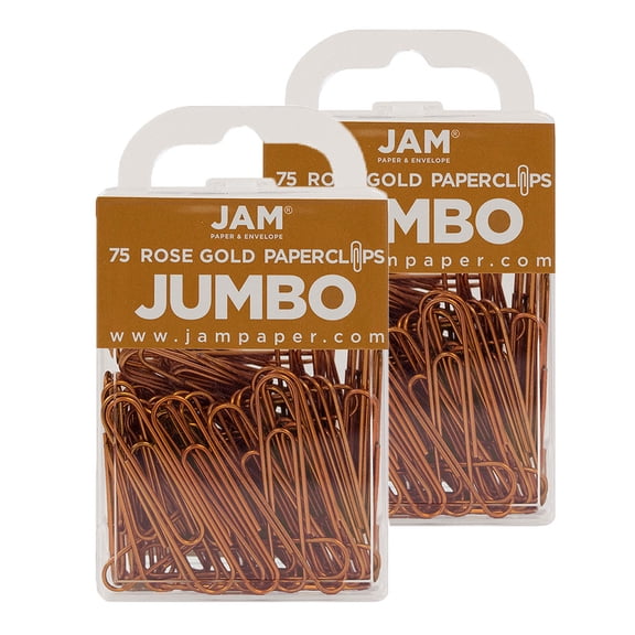 JAM Paper Jumbo Paper Clips, Rose Gold, 2 Packs of 75, Large