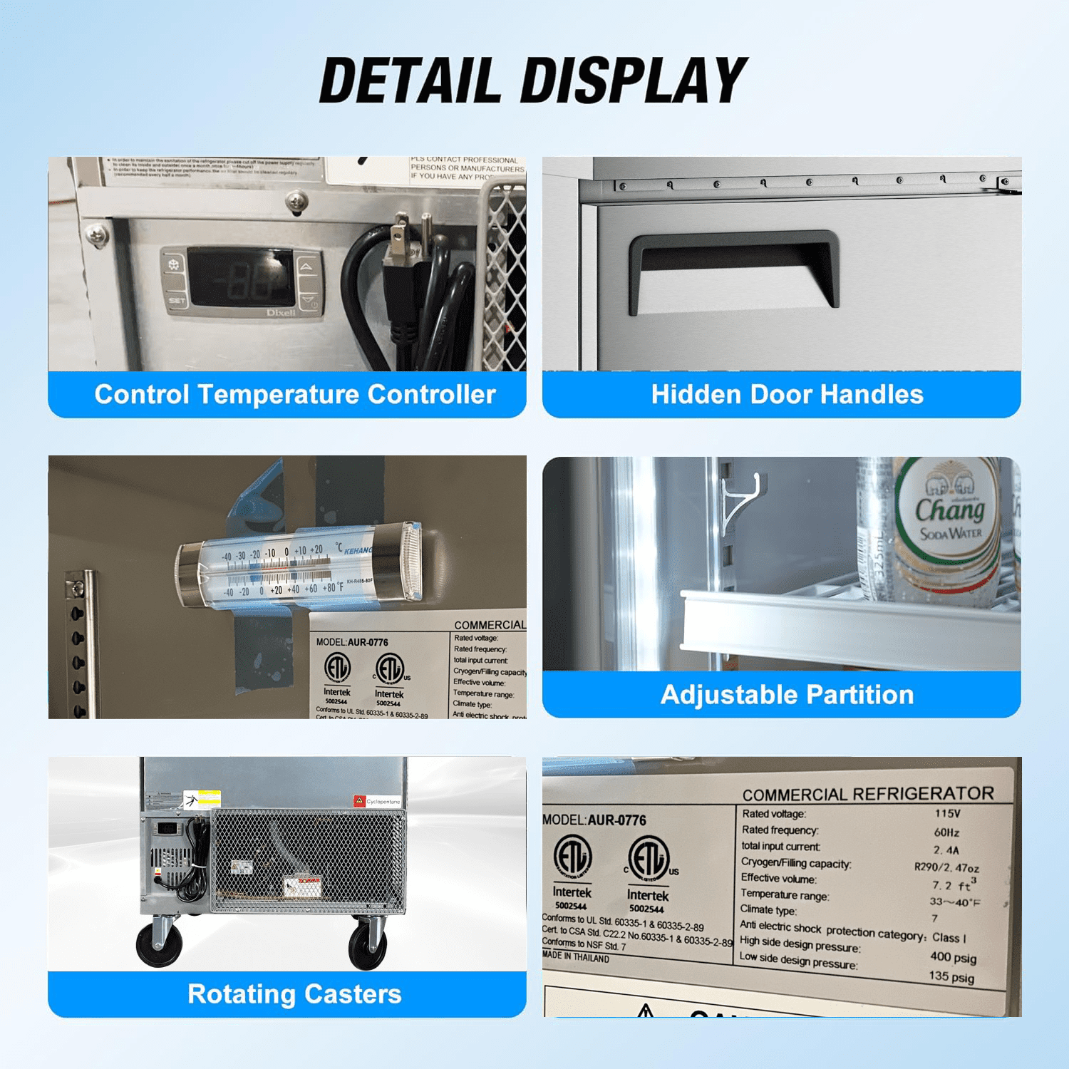 27 inch 7.2 cu.ft, 36 1/4" heigh Commercial Undercounter  refrigerator, Solid Doors, stainless steel exterior, NSF certified.