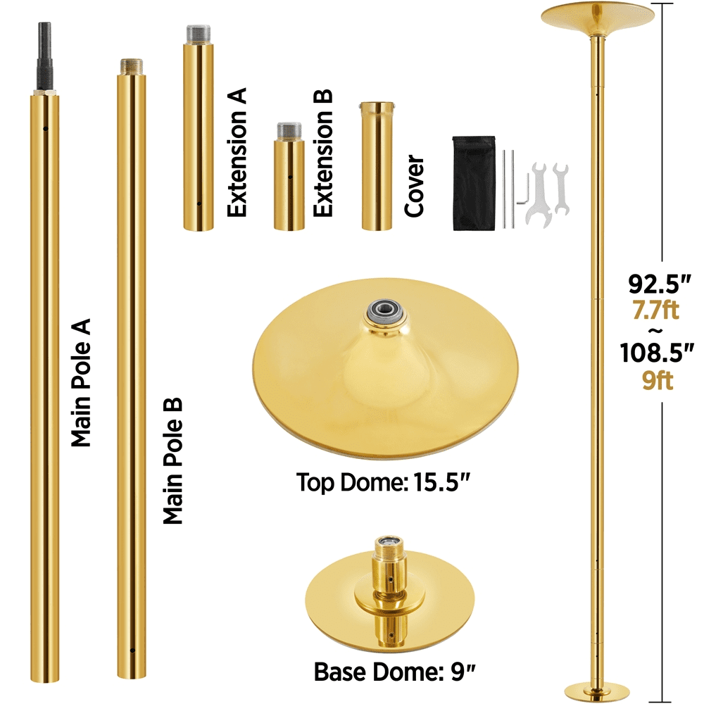 Alden Design 7.7'-9' H Metal Adjustable Dance Pole with 2 Modes for Home, Gold