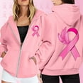 thumbnail image 2 of Arlun Oversized Zip up Sweatshirts for Women Pink Ribbon Cancer Awareness Loose Comfortable Hoodies Long Sleeve Drawstring Full Zip Jackets with Pockets Pink4 XXXL, 2 of 5