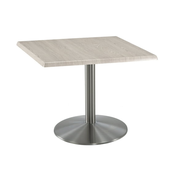 Indoor/Outdoor 30" Tall OD214 Stainless Steel Table Base with 22" Diameter Foot and 30" x 30" Square Indoor/Outdoor White Ash Top by the Holland Bar Stool Co.