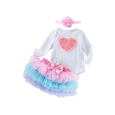 

Kiapeise 3 Pcs Toddler Outfits for Girls Baby Girl 1st/2nd Birthday Outfit Set Graphic Print Romper+Tiered Tutu Skirt Sets with Headband