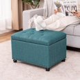 thumbnail image 2 of 24'' Ottoman with Storage, Upholstered Storage Ottoman Stool, Linen Fabric Cube Ottomans Footstools Small, Hinged Foot Rest Stool for Living Room Bedroom, Teal, 2 of 16