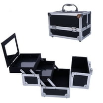 Zimtown 9"x6"x6" Pro Aluminum Makeup Train Jewelry Storage Box Cosmetic Bag Lockable Case Organizer Black