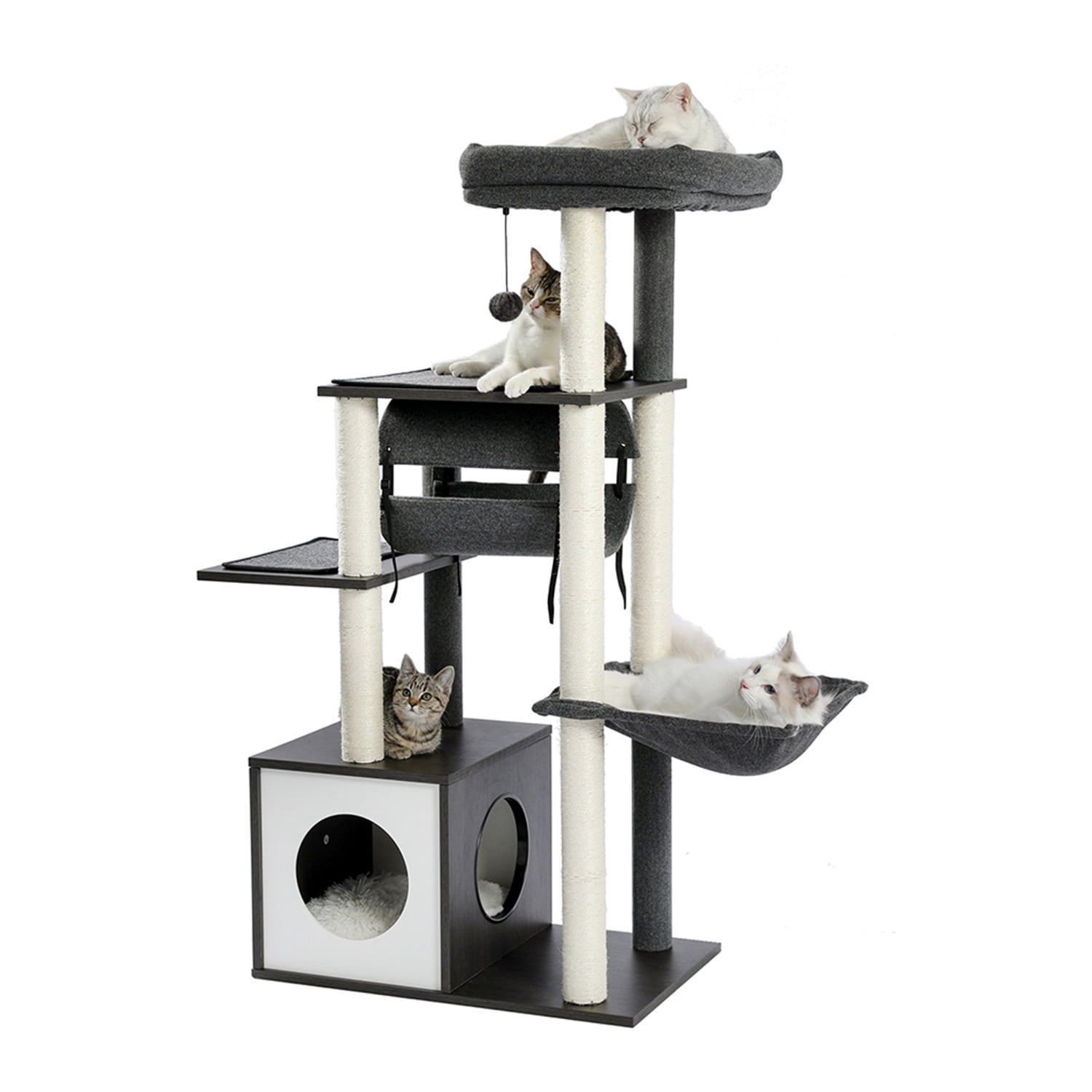 Pefilos 51.4 Inches Modern Cat Tree 6 Levels Wooden Cat Tower with Sisal Covered Scratching Posts, Cozy Condo, Spacious Perch, Hammock and Swing Tunnel for Indoor Cats, Gray Pefilos 51.4 Inches Modern Cat Tree 6 Levels Wooden Cat Tower with Sisal Covered Scratching Posts, Cozy Condo, Spacious Perch, Hammock and Swing Tunnel for Indoor Cats, Gray