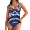 thumbnail image 2 of Trajes de baño para mujer, Trajes de baño para mujer, Traje de baño de bikini ajustado con escote en V y cintura alta, estampado, fruncido y abertura, con tirantes y cuello colgante, para mujer, 2 of 9
