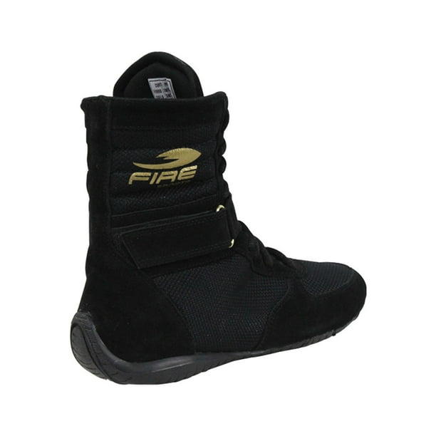 Fire Sports Par de zapatillas o botas de gamuza profesional para Boxeo Negro