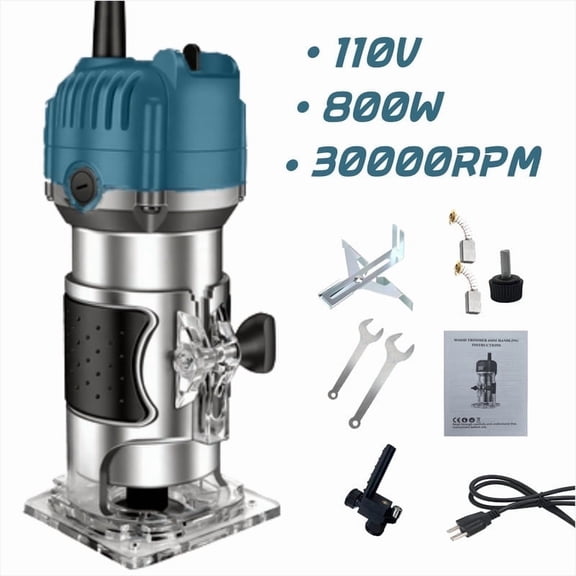 WOODUSEGY Compact Wood Router, 6 Amp 30000 RPM Palm Router Tool Accessories for Wood Trimming, DIY
